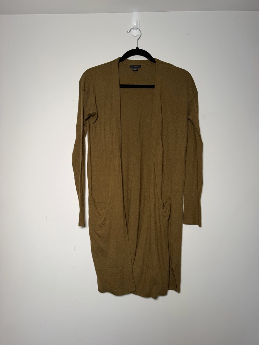 Halogen Olive Open-Front Long Cardigan with Pockets